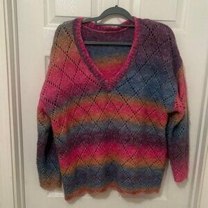 SHEIN Colorful Knit V-Neck Sweater